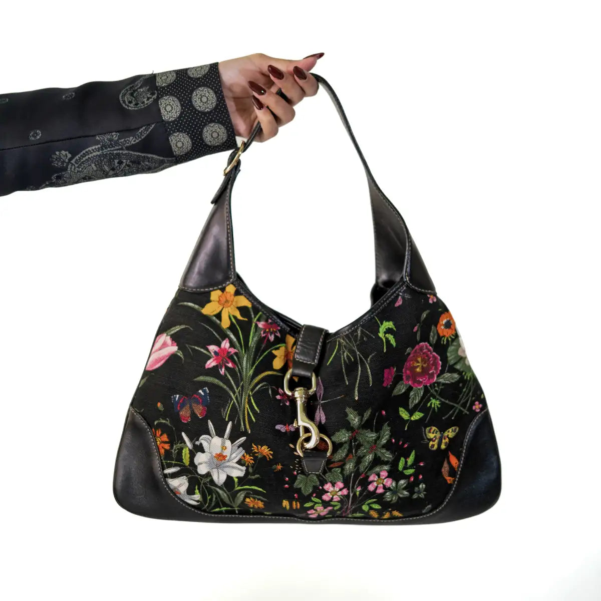 Vintage Gucci Floral Print Canvas Jackie Bag